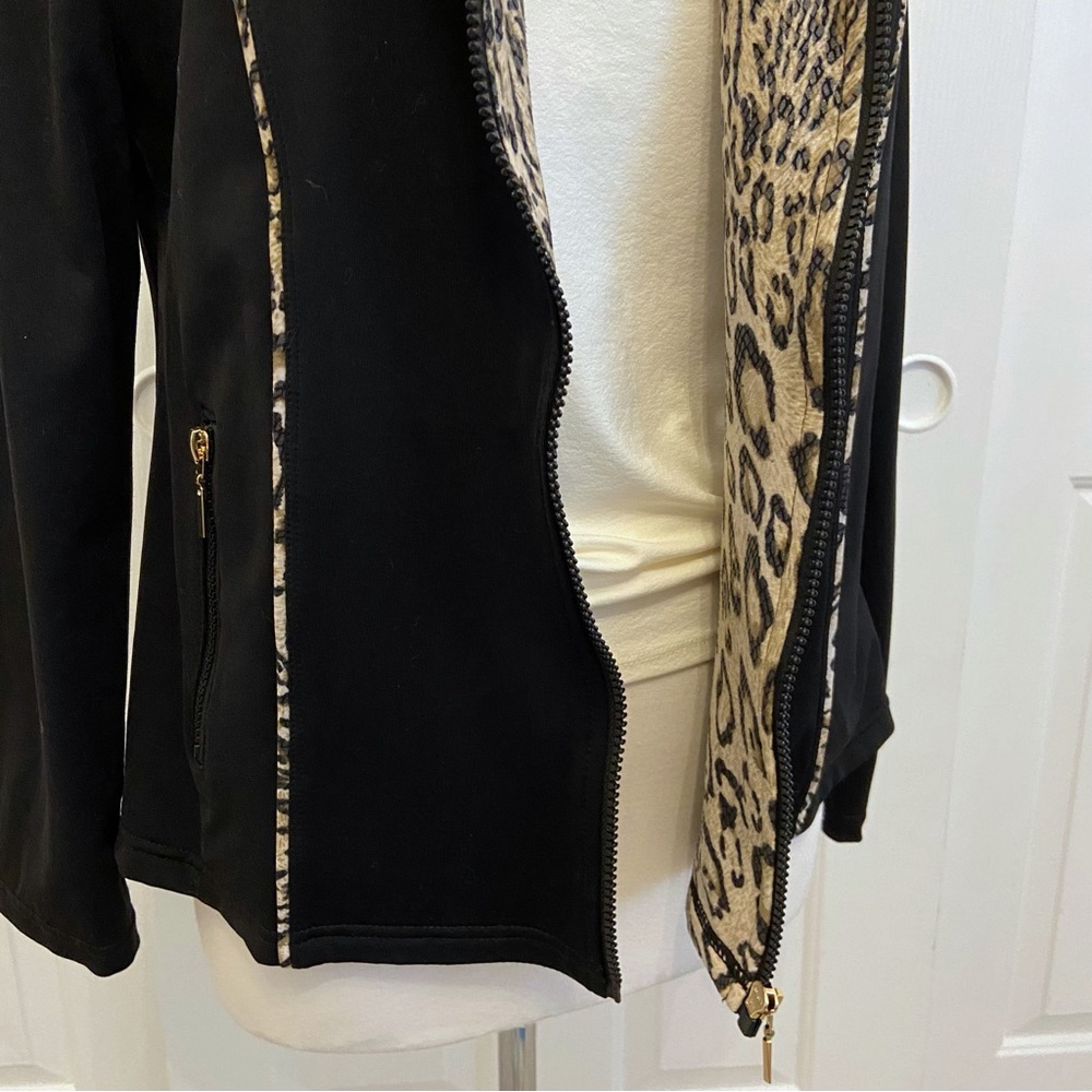 Black Zip-Up Athletic Jacket w/Leopard Trim by NEIMAN MARCUS - Picture 11 of 15